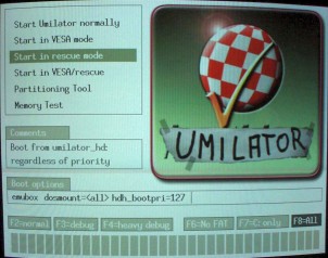 Umilator boot screen